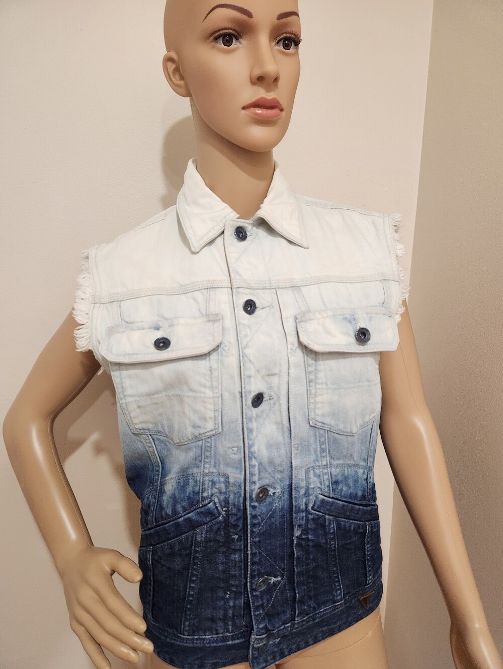 Guess Unisex Ombre Denim Vest - Off White to Dark Blue